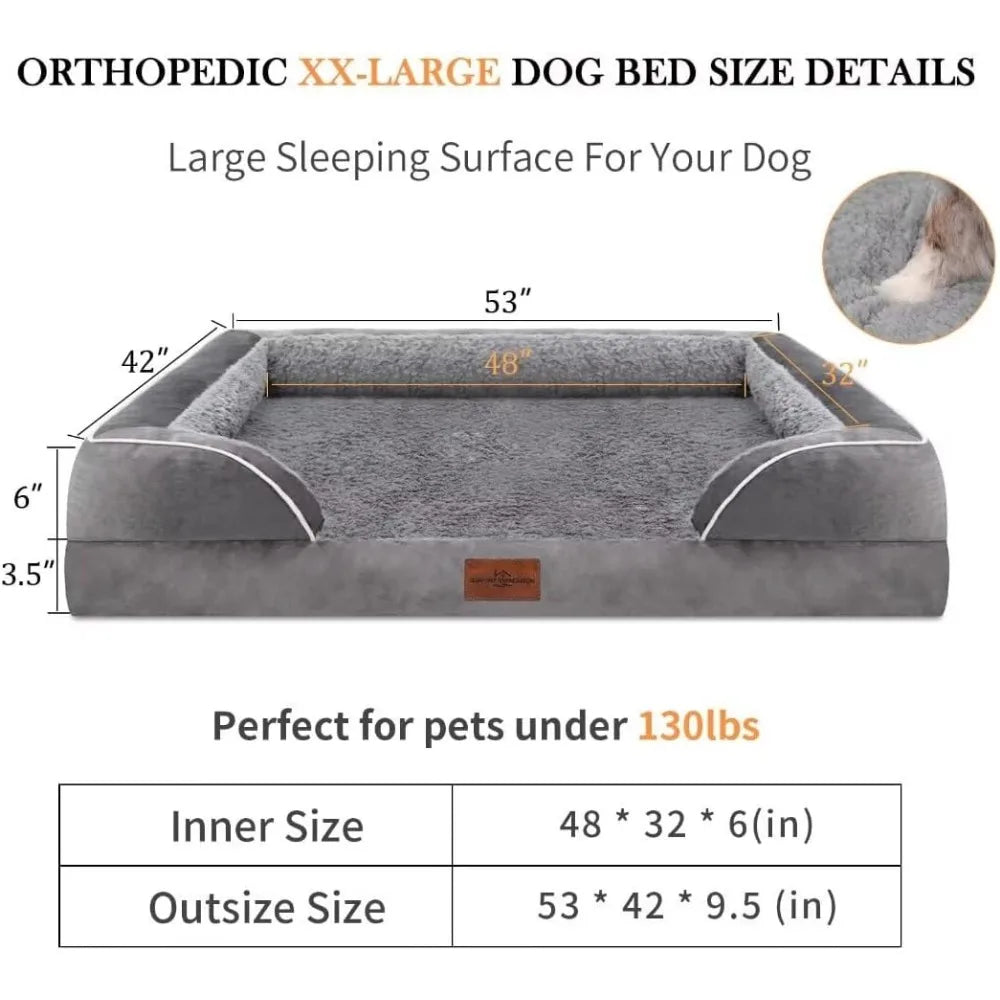 XXL Orthopedic Dog Bed for Extra Large Dogs, Waterproof Orthopedic Foam Dog Beds, Washable Dog Sofa Bed with Removable Cover & N