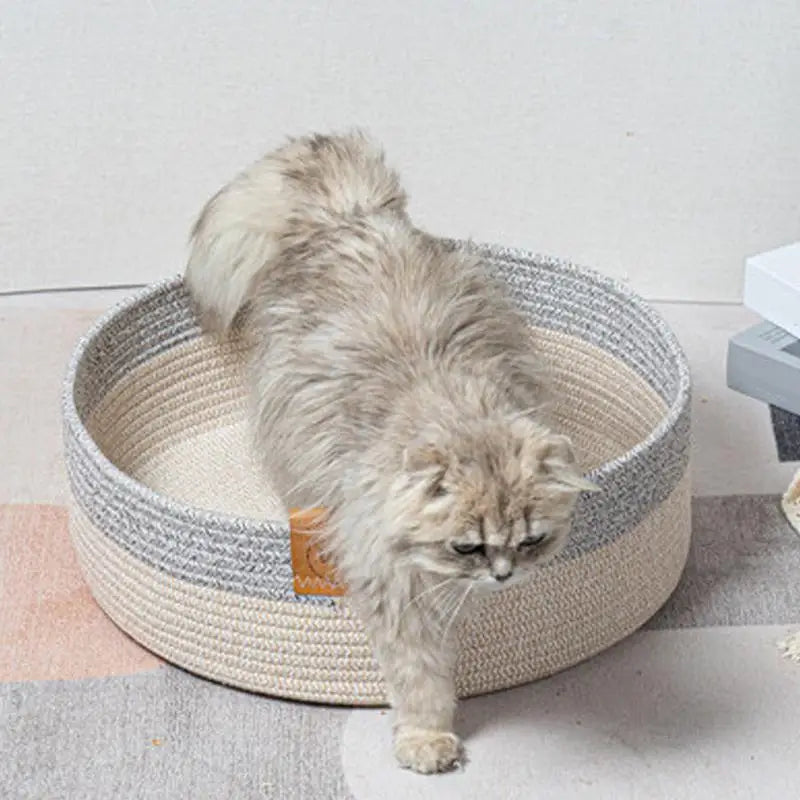 Woven Cat Bed Basket Stylish Cotton Rope Kitten Nest Cotton Rope Woven Cat Bed Basket Pet Sleeping Mat Scratcher For Kitten And