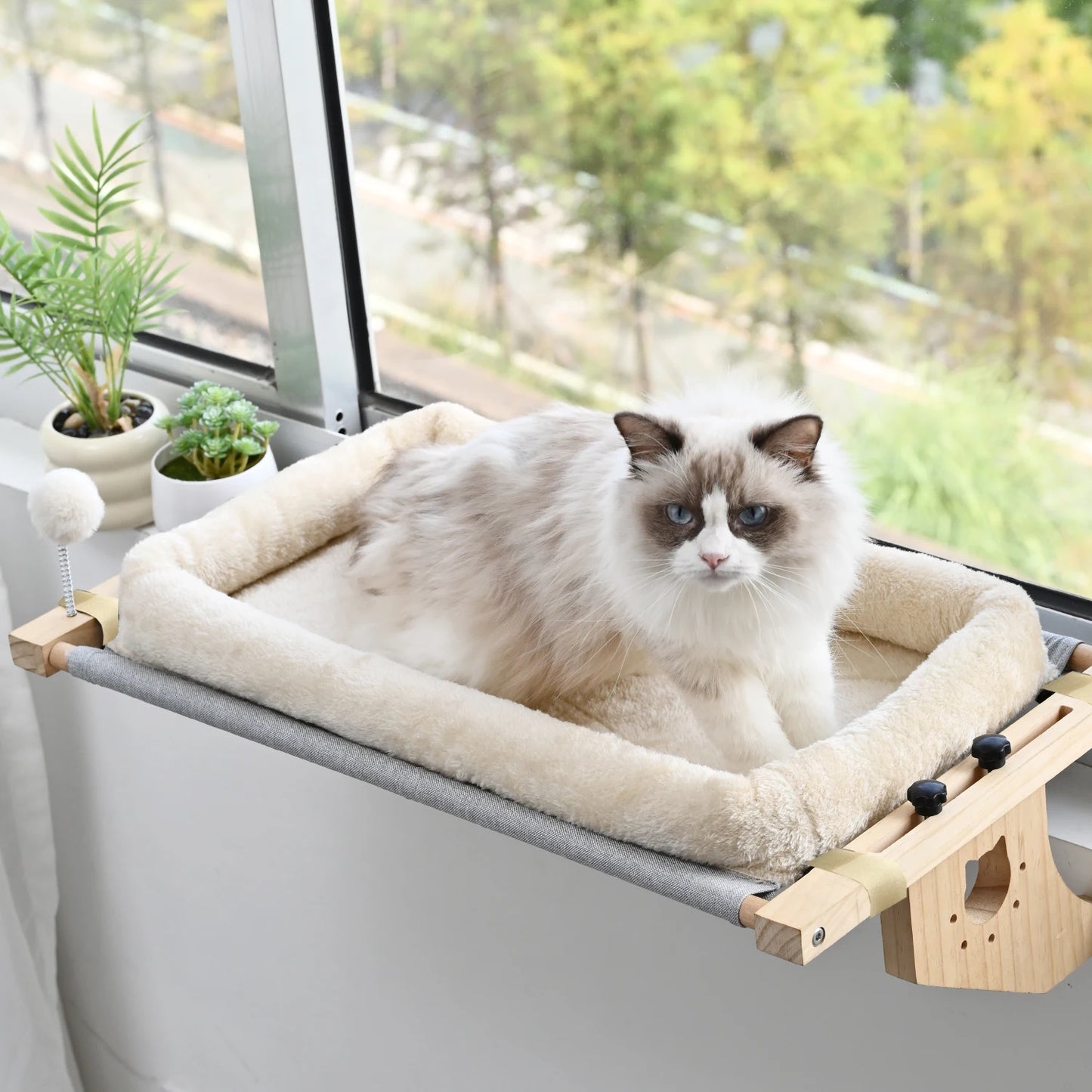 Cat Mattress, Window Hammock Design, Double-Sided Bed, Suitable for All Seasons, High-Quality Hardwood Framework, Suitable for All Kinds of Cats, Can Be Placed in the Window Sill, Floor and Bedside, with Cat Scratching and Pl