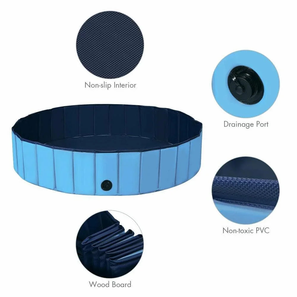 US 63 in. Round PVC Pet Pool in Blue Foldable Portable Bathing Tub Pool for Dogs Cats and Kids