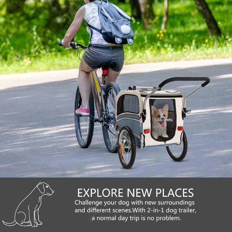 2 in1 Pet Bicycle Trailer with a 6" Stroller Wheel Suitable for Small and Medium Dogs