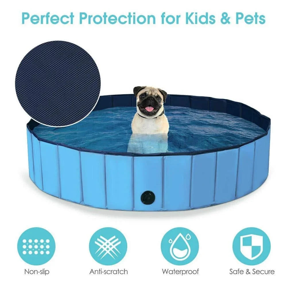 US 63 in. Round PVC Pet Pool in Blue Foldable Portable Bathing Tub Pool for Dogs Cats and Kids