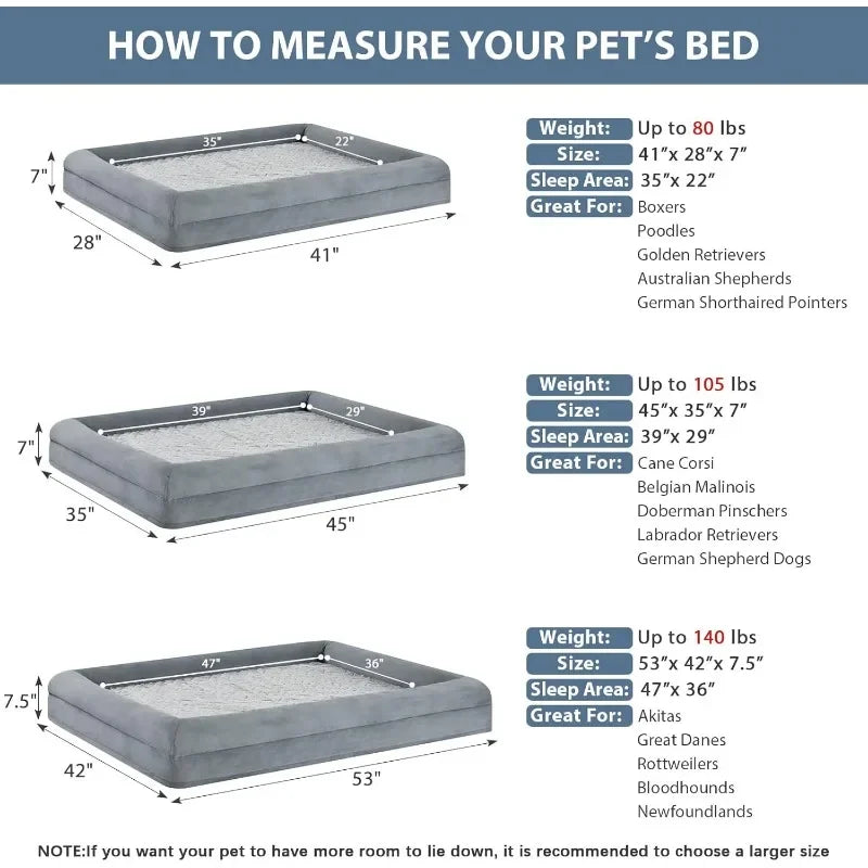 Orthopedic Dog Beds for Large Dogs, Extra Large Waterproof Dog Couch with Removable Washable Cover & Anti-Slip Bottom