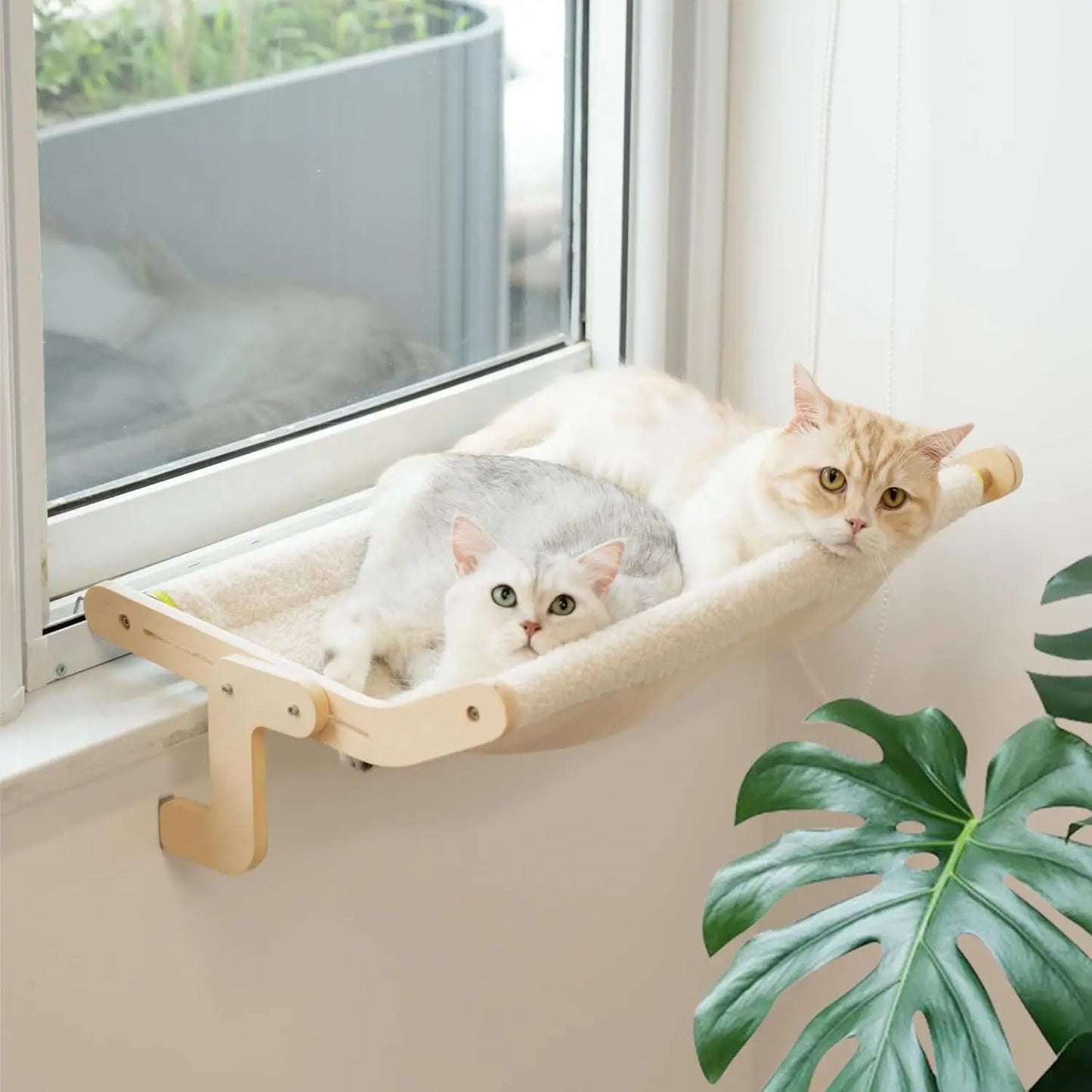 Mewoofun Cat Window Perch Lounge Mount Hammock Window Seat Bed Shelves for Indoor Cats No Drilling No Suction Cup Large Beige