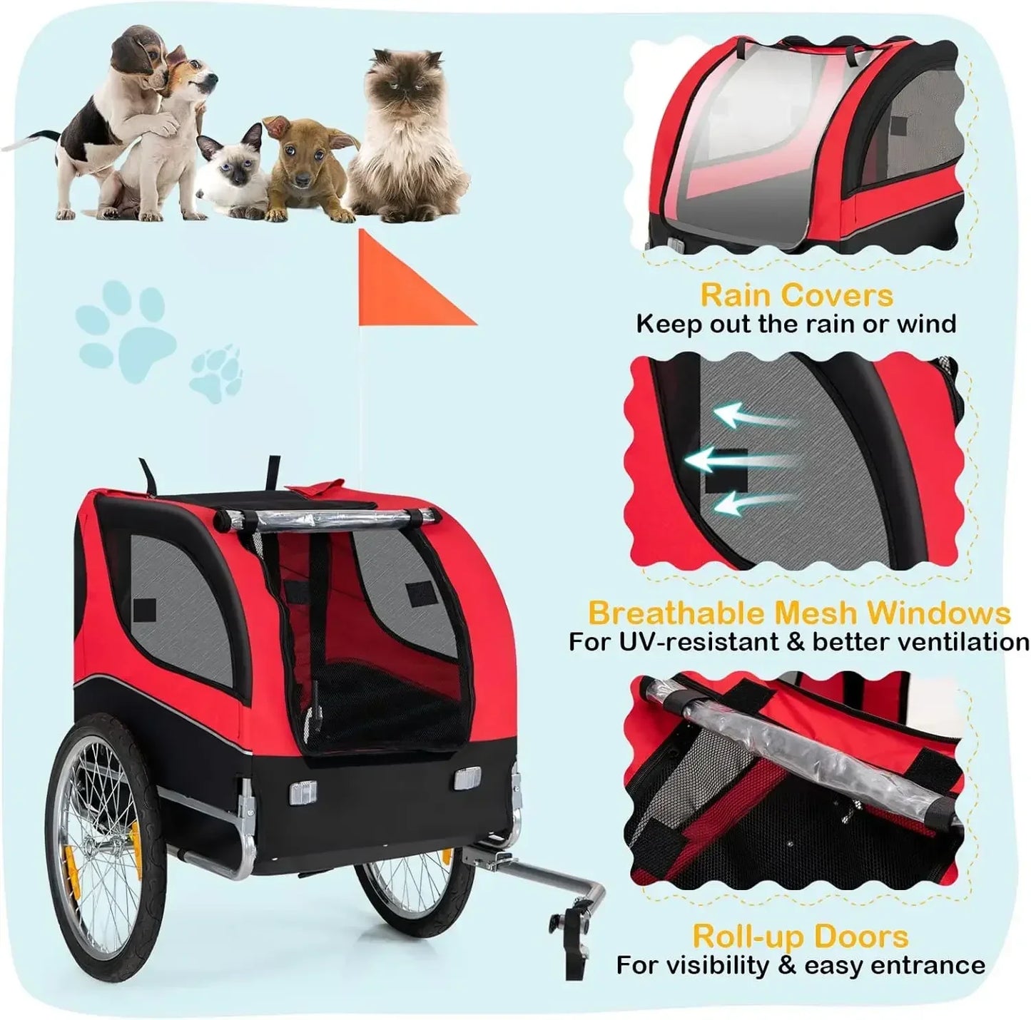 Dog Trailer for Bicycle, Cargo Cycle Trailers Wagon Cart Pet Bike Carrier