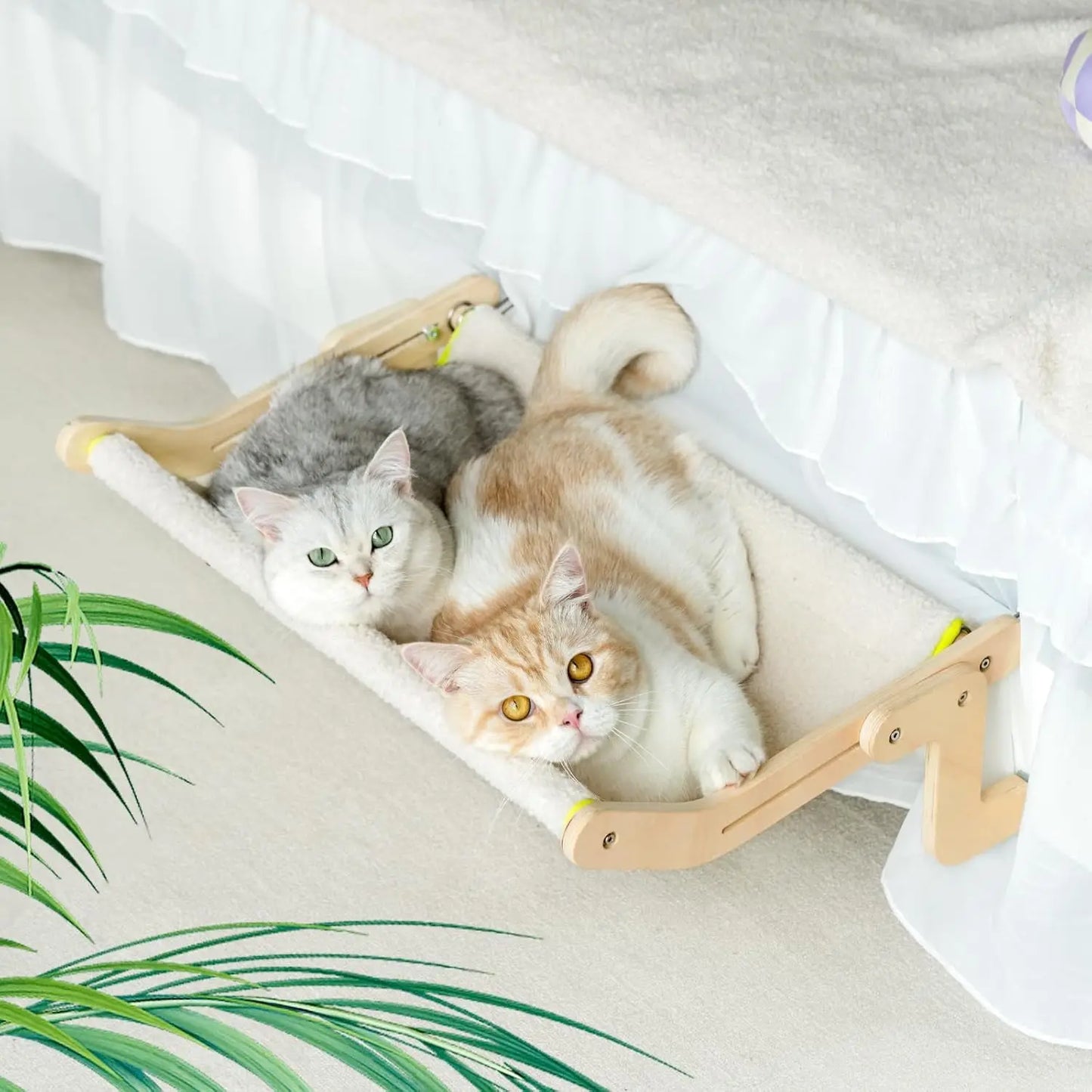 Mewoofun Cat Window Perch Lounge Mount Hammock Window Seat Bed Shelves for Indoor Cats No Drilling No Suction Cup Large Beige