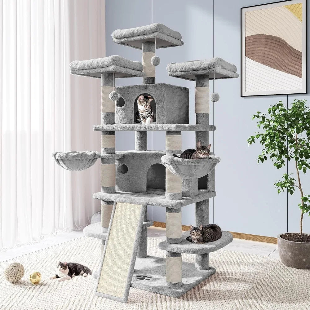 68-Inch Multi-Level Cat Tree House with Condo, Scratching Posts, and Towers for Large Cats