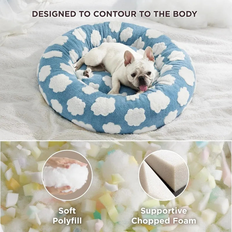 Donut Small Dog Bed - Round Cat Beds for Indoor Cats Calming Pet Beds,