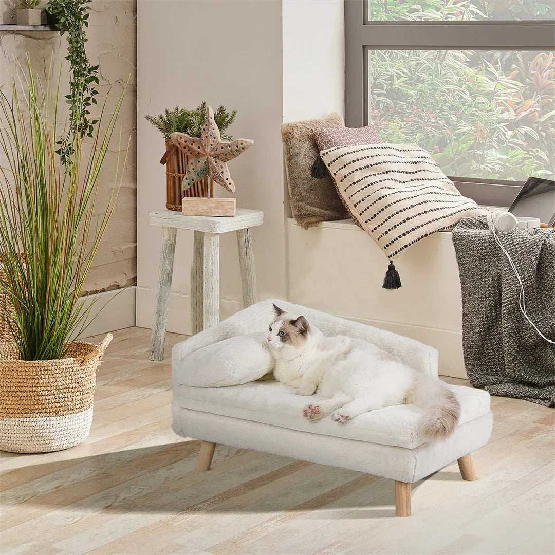 Dog Sofa Bed Cat Cushion Chairs Stool L Shape Soft Warm Nesting Couch with Rubber Wooden Legs