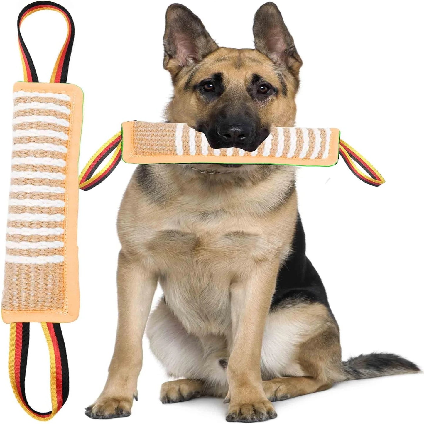 Interactive and durable training toy for dogs, perfect for small, medium, and large breeds. Made from sturdy jute material with