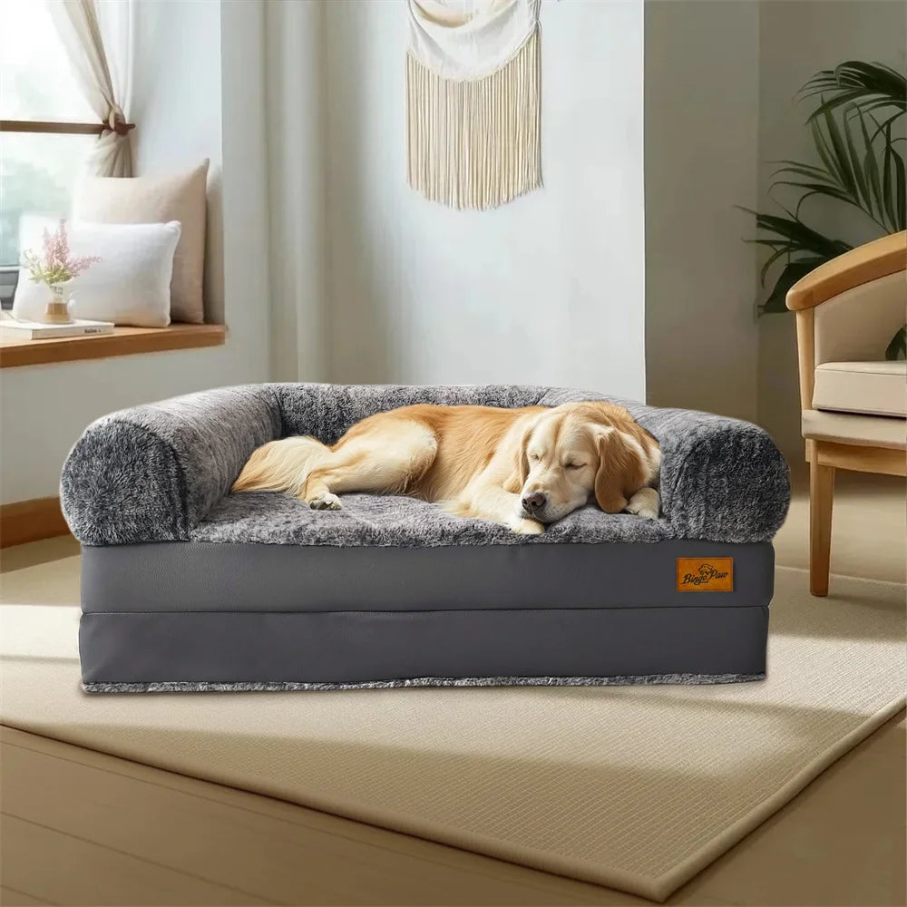 Foldable Human Dog Bed for Adult 2 in 1 Calming Large Dog Bed Washable Waterproof Dog Sofa Couch Bed Plush Cover Bolster Lounge