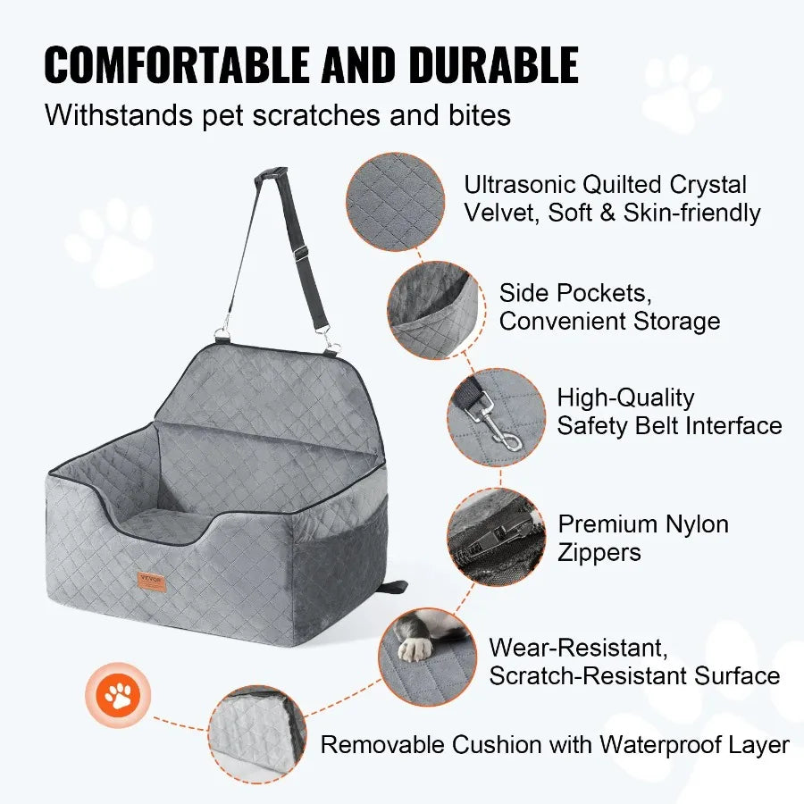 VEVOR Medium Large Dog Booster Car Seat up to 55 lbs Gray Pet Car Accessory