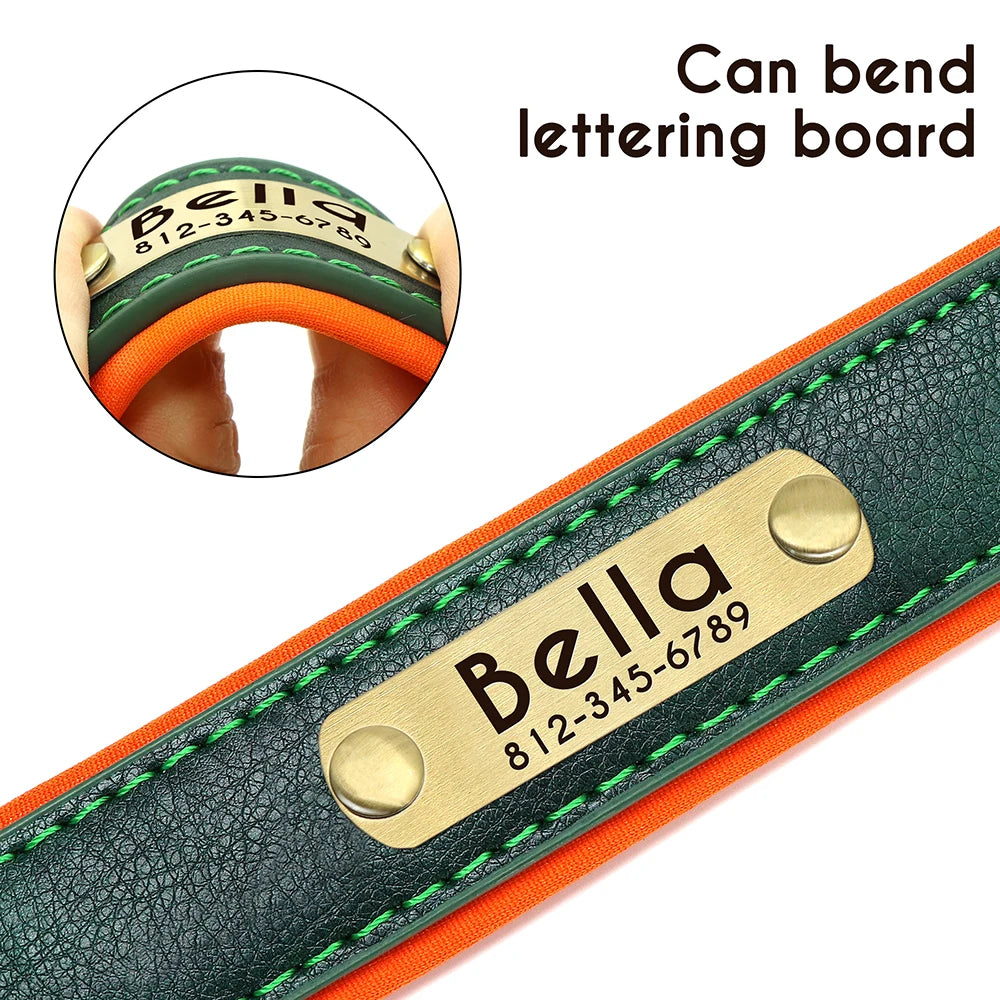 Customized Leather ID Nameplate Dog Collar Soft Padded Dogs Collars Free Engraving Name