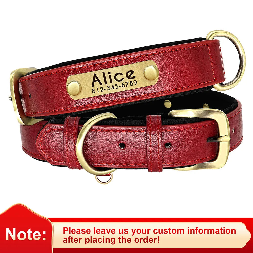 Customized Leather ID Nameplate Dog Collar Soft Padded Dogs Collars Free Engraving Name